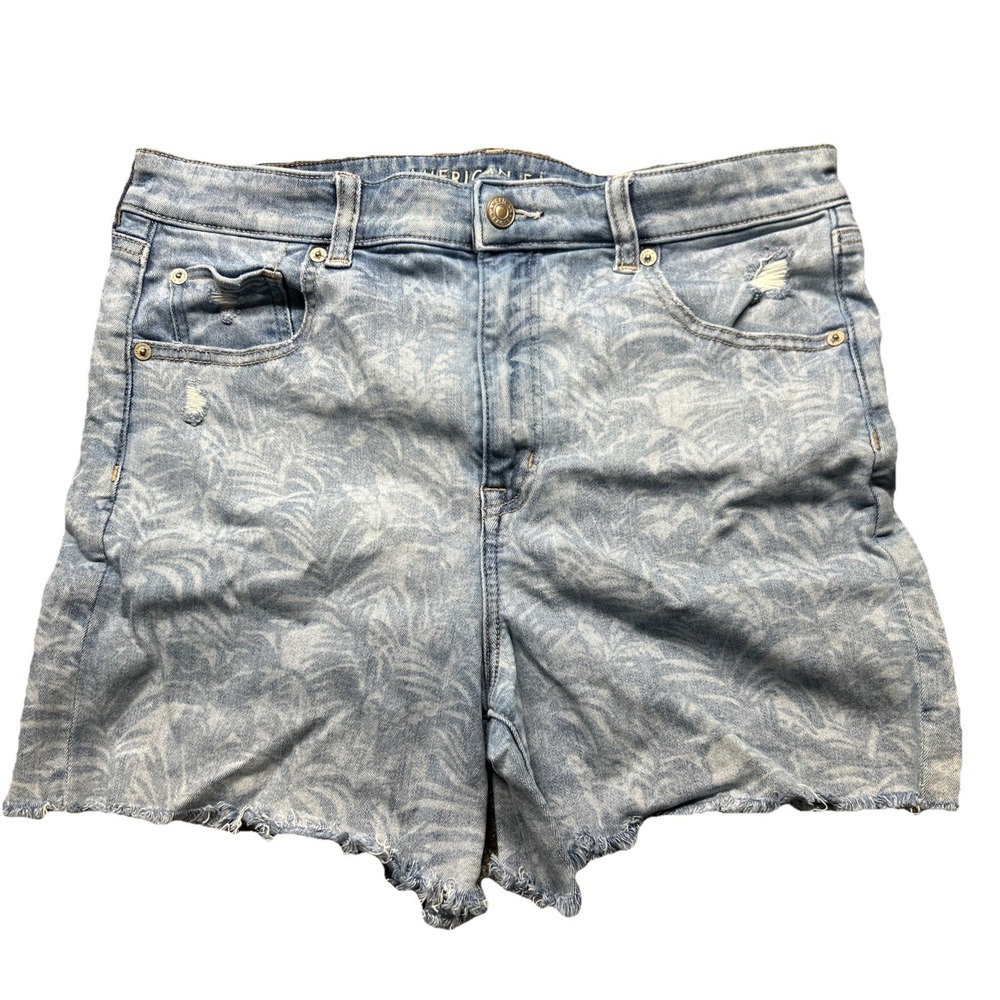 American Eagle Next Level Stretch Shorts 14 Womens Distressed Cut Off Palm Print